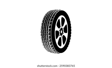 Car wheel, black isolated silhouette