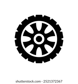 Car wheel black and white flat vector icon design