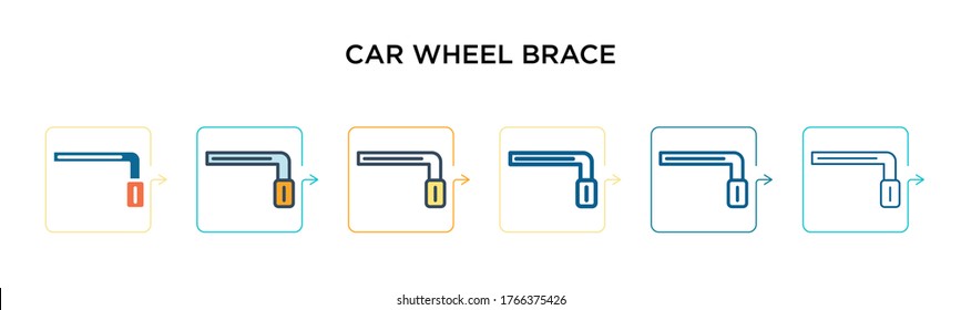 Car wheel brace vector icon in 6 different modern styles. Black, two colored car wheel brace icons designed in filled, outline, line and stroke style. Vector illustration can be used for web, mobile,