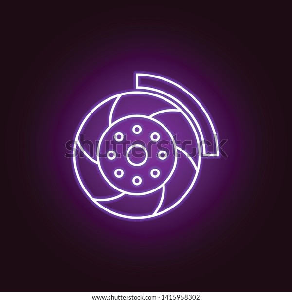 car wheel brake outline\
icon in neon style. Elements of car repair illustration in neon\
style icon. Signs and symbols can be used for web, logo, mobile\
app, UI, UX