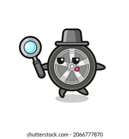 car wheel cartoon character searching with a magnifying glass , cute style design for t shirt, sticker, logo element