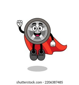 Car Wheel Cartoon With Flying Superhero , Character Design