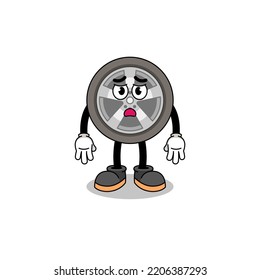 car wheel cartoon illustration with sad face , character design