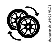 Car wheel changing icon. Flat tire is replaced with a new wheel. Deflated automobile tire. Punctured wheel of car. Tire service station garage. Vector illustration