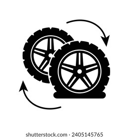 Car wheel changing icon. Wheel tyre service symbol isolated on white background. Vector illustration of tire change. Replacing flat tire sign for web, app, banner, logo.