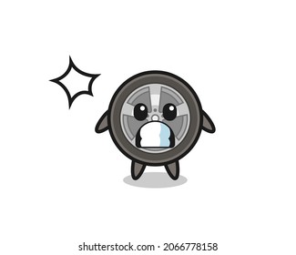 car wheel character cartoon with shocked gesture , cute style design for t shirt, sticker, logo element