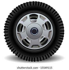 Car wheel in details on white background with shadow, vector, illustration