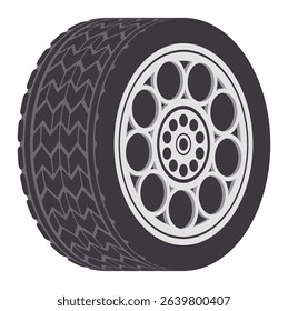 Car wheel featuring a detailed tread pattern rolls forward, embodying concepts of automotive parts, transportation solutions, and essential vehicle maintenance practices