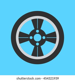 Car wheel flat icon on background. Vector illustration. Isolated.