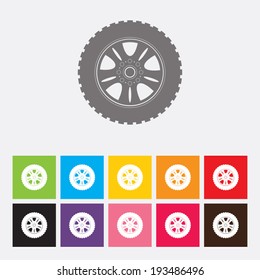 Car wheel flat icon set - Vector