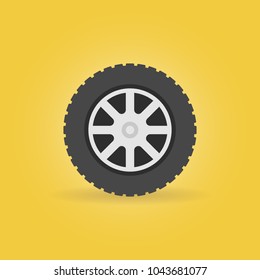 Car wheel flat icon - vector car service concept symbol on yellow background
