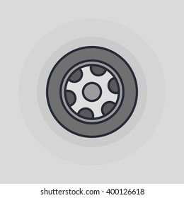 Car wheel flat icon - vector simple wheel symbol or sign. Tyre logo element on gray background