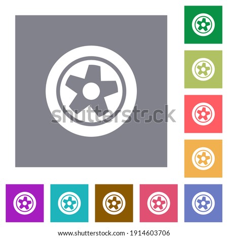 Car wheel flat icons on simple color square backgrounds
