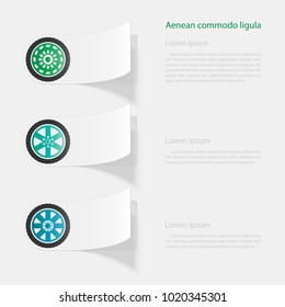 Car wheel. Flat sticker with shadow on white background. Vector illustration