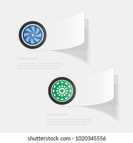 Car wheel. Flat sticker with shadow on white background. Vector illustration