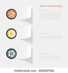 Car wheel. Flat sticker with shadow on white background. Vector illustration
