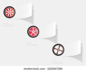 Car wheel. Flat sticker with shadow on white background. Vector illustration