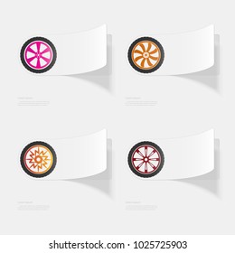 Car wheel. Flat sticker with shadow on white background. Vector illustration