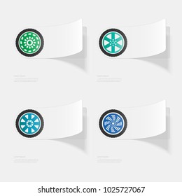 Car wheel. Flat sticker with shadow on white background. Vector illustration