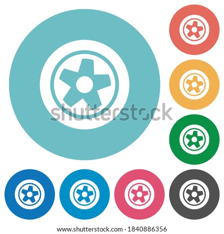 Car wheel flat white icons on round color backgrounds