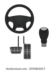 Car wheel, gear and pedals. vector