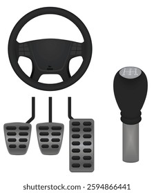 Car wheel, gear and pedals. vector