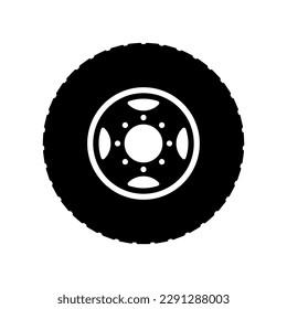 Car wheel icon. Black silhouette. Front side view. Vector simple flat graphic illustration. Isolated object on a white background. Isolate.