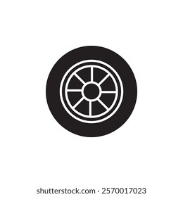 car wheel icon black and white vector outline sign