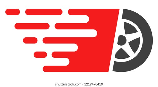 Car wheel icon with fast rush effect in red and black colors. Vector illustration designed for modern abstract with symbols of speed, rush, progress, energy.