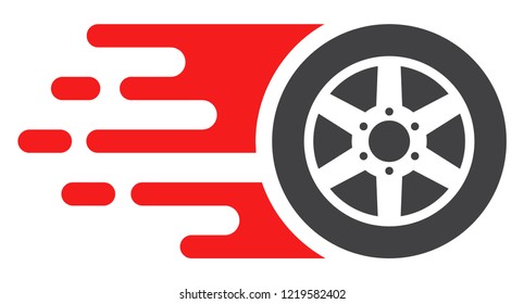  car wheel icon with fast rush effect in red and black colors. Vector illustration designed for modern abstract with symbols of speed, rush, progress, energy.