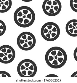 Car wheel icon in flat style. Vehicle part vector illustration on white isolated background. Tyre seamless pattern business concept.