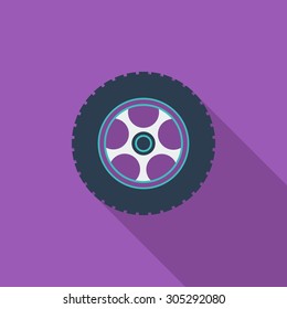 Car wheel icon. Flat vector related icon with long shadow for web and mobile applications. It can be used as - logo, pictogram, icon, infographic element. Vector Illustration.