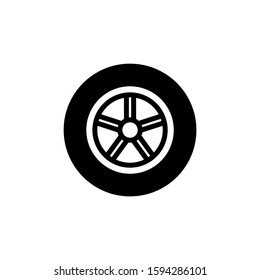 Car wheel icon, isolated flat illustration in black flat design on white background
