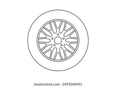 Car wheel icon line art vector illustration