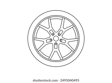 Car wheel icon line art vector illustration