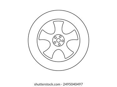 Car wheel icon line art vector illustration