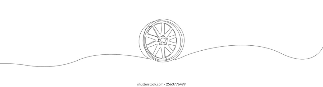 Car wheel icon line continuous drawing vector. One line Car wheel icon vector background. Disc icon. Continuous outline of a Car wheel icon.