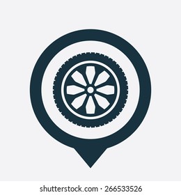 car wheel icon map pin on white background 