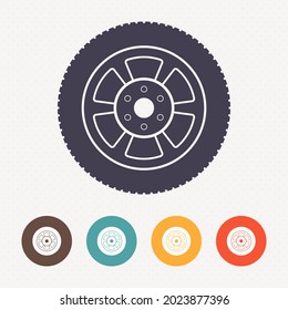 Icono de la rueda del automóvil en el fondo del patrón de puntos