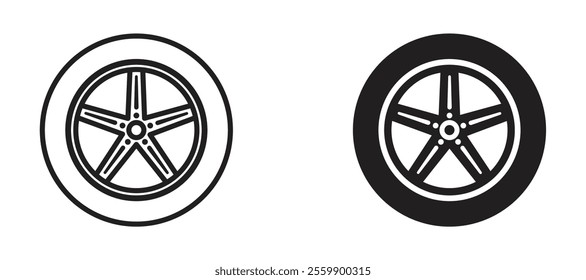Car wheel Icon set in black color for ui designs