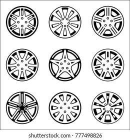 Car wheel  icon set. Flat vector illustration