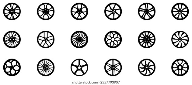 Car wheel icon set. Car rims icon. Auto tire collection. Car tyre set. Vector Illustration. EPS 10