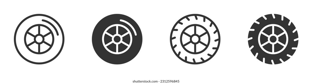 Juego de iconos de la rueda del coche. Ilustración vectorial.