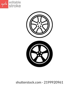 Car wheel icon symbol vector line and glyph icon. Flat and outline Tire, car rim, steering wheel discs for Automotive logo. Editable stroke vector illustration. design on white background. EPS 10