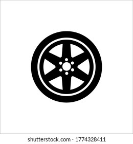 Icono de rueda del automóvil en diseño plano de moda