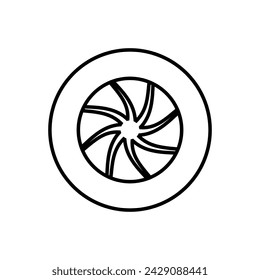 Icono de rueda de coche vector. Señal de ilustración de rueda. Símbolo o logotipo de servicio del neumático.