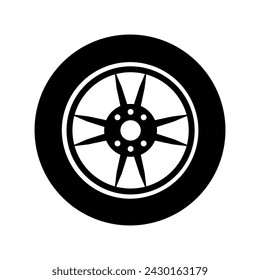 Fahrzeugrad-Symbol-Vektor. Schild zur Raddarstellung. Symbol oder Logo für Reifenservice.