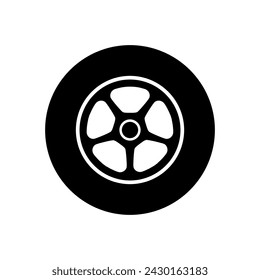 Icono de rueda de coche vector. Señal de ilustración de rueda. Símbolo o logotipo de servicio del neumático.