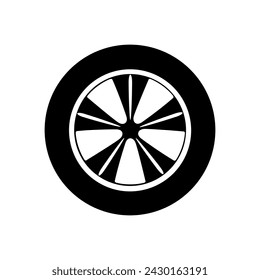 Icono de rueda de coche vector. Señal de ilustración de rueda. Símbolo o logotipo de servicio del neumático.