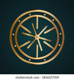 Car wheel icon vector logo. Gradient gold metal with dark background